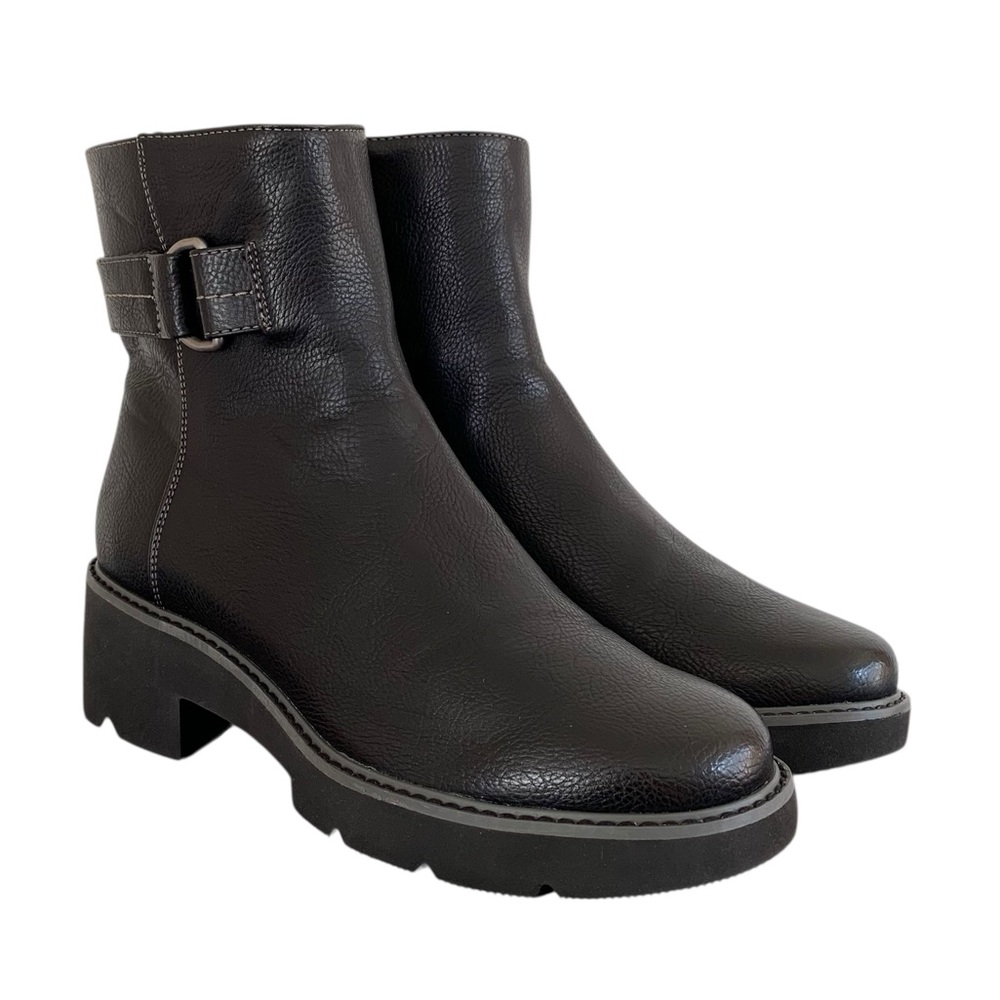Naturalizer Black Faux Leather Platform Ankle Boots (Biker Cyber Gorp Goth Moto)